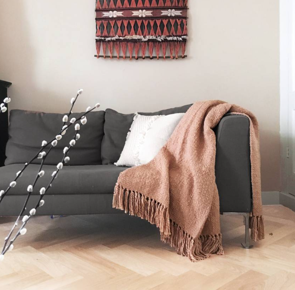 Plaid Brush pink throw